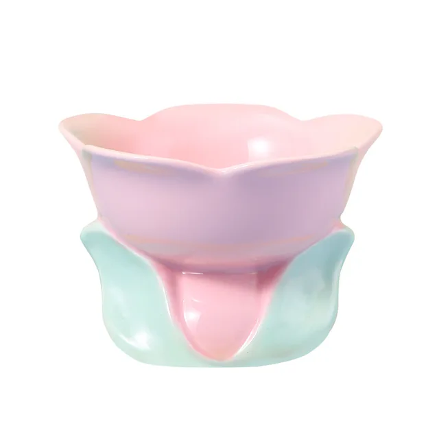 Flower Ceramic Cat Bowl Pet Food  Bowl for Cats Dogs Supplies Neck Protection