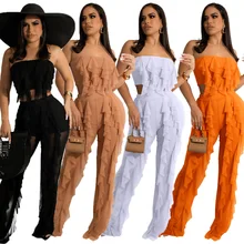 

2022 Summer Women Tracksuit Beach Two Piece Set Strapless Crop Top + Long Pants Sportsuit Clothes For Women Outfit