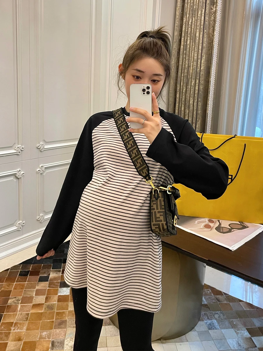 봄 신상품 올 매치 라글란 소매 티셔츠 이너웨어 스트라이프 긴팔 기질 상의, 출산 의류