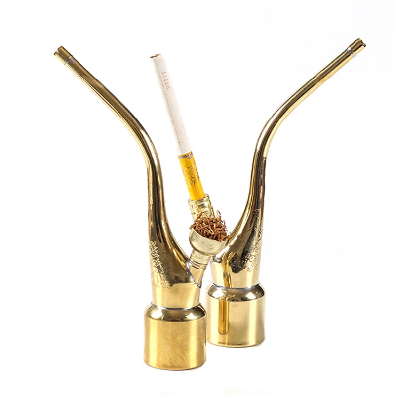 

Cut Tobacco Dual Use Water Smoke Bottle Retro Old Style Portable Cigarette tube Pot Pure Brass Water Hookah mouthpieces Golden