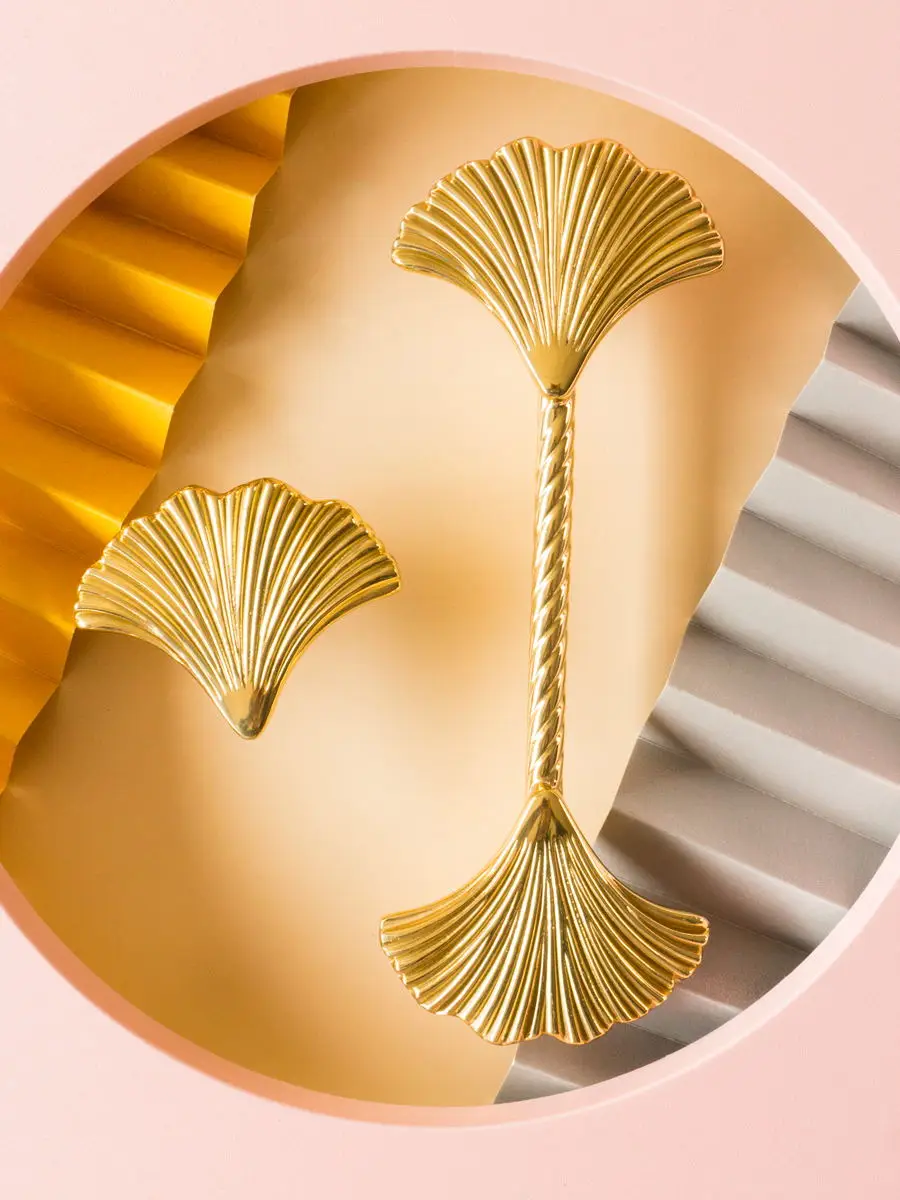 maple ginkgo forma latão ouro móveis alças puxadores de porta alças para armário cozinha gaveta puxa