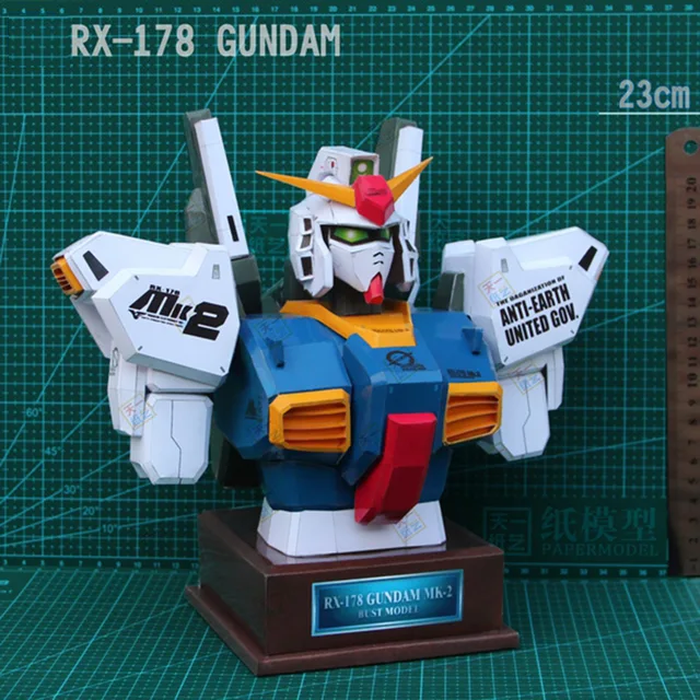 RX178 MK2 Gundam Bust with Base 3D Paper Model DIY Gift Handmade Paper Art Toys 1