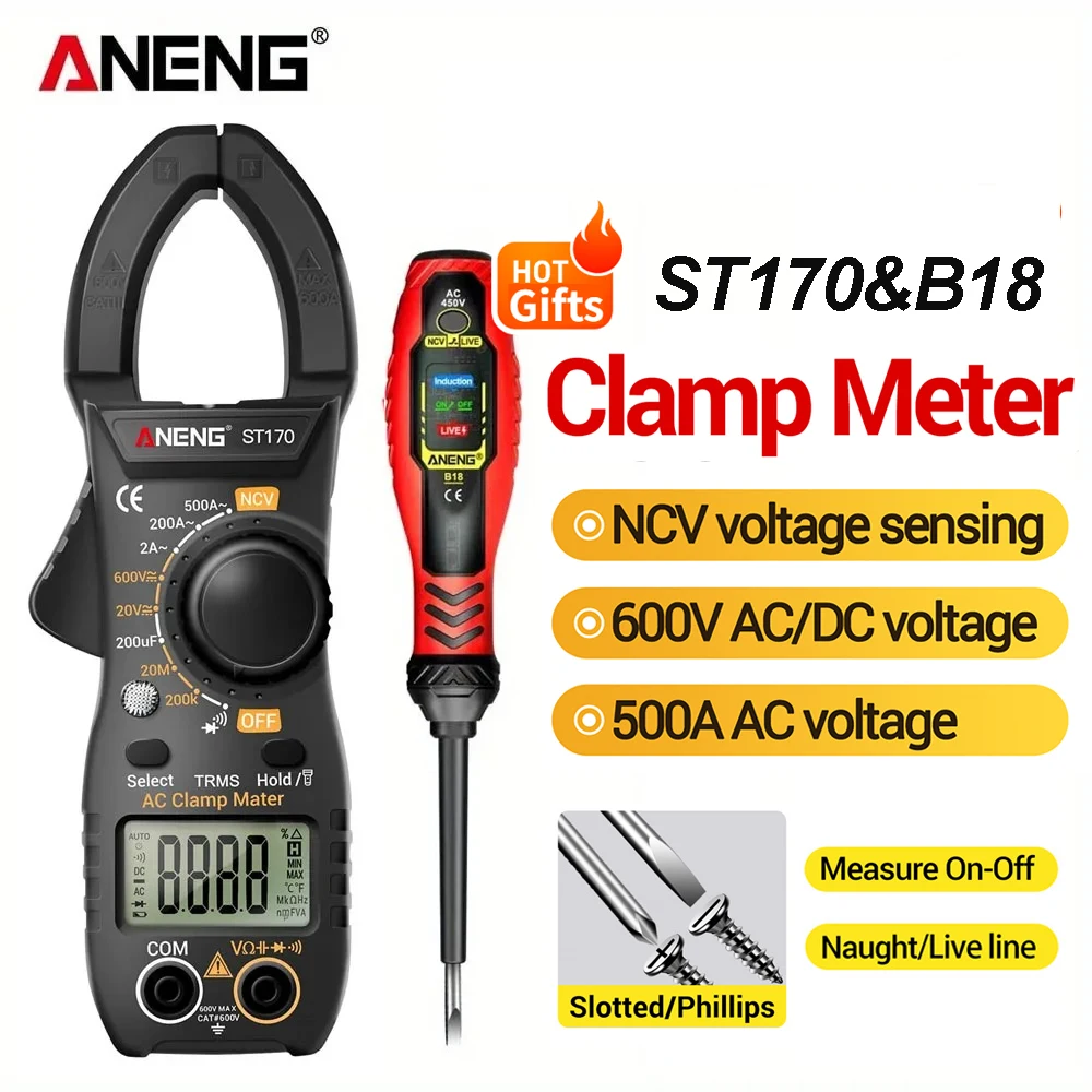ANENG ST170 클램프 게이지 1999 카운트 500A AC 전류 600V AC/..