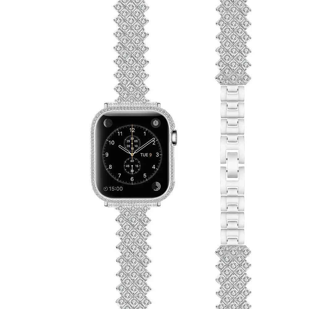 Metal+Diamond Strap For Apple Watch 8 7 45mm 41mm Luxury Women bracelet band For iWatch Series 6 5 4 SE 44mm 42mm 40mm 38mm Belt