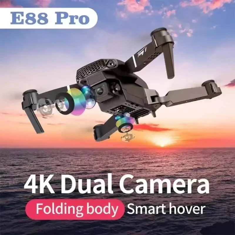 Toy Drone Quadcopter E88 de controle remoto aeronaves pequenas c&acirc;mera dupla HD pode ser conectado ao aplicativo m&oacute;vel