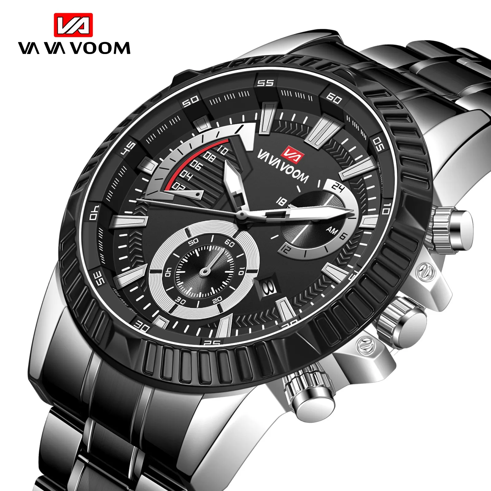 FashionTopBrandMensWatchesBusinessCalendarStainlessSteelWatch