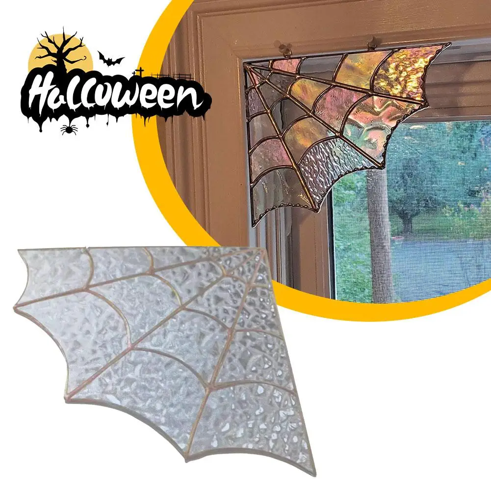 20x18cm Creative Spider Web Door Top Halloween Corner Spider Colored Glass For Home Window Hang Bedroom Living Room Door