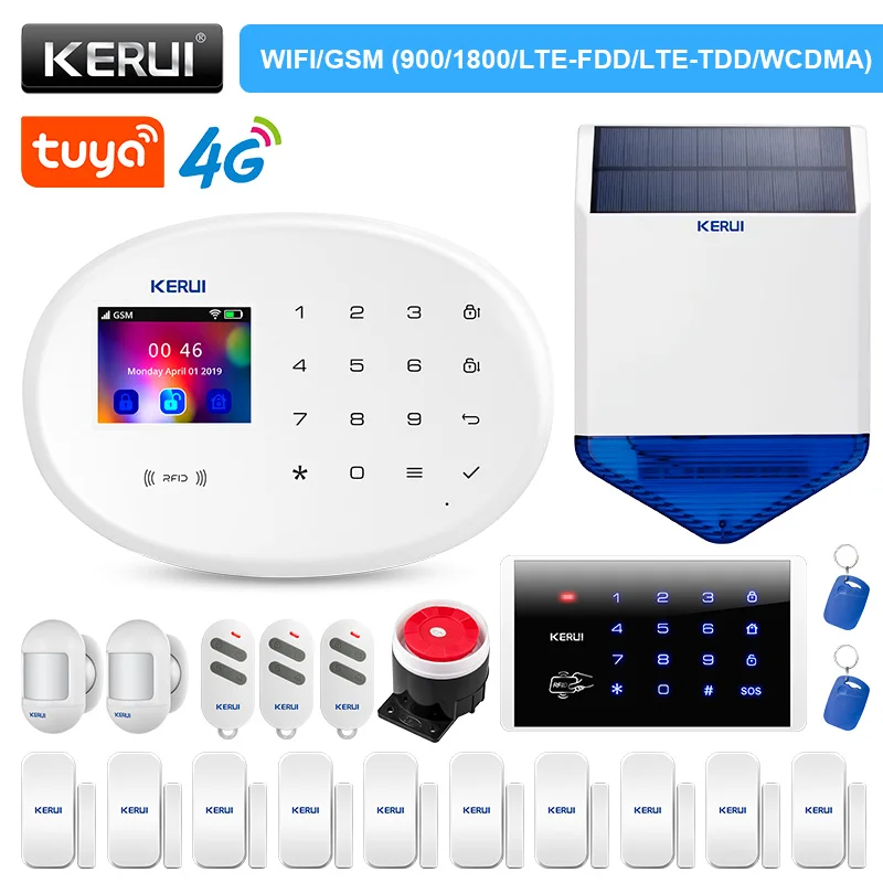 

KERUI W204 Сигнализация 4G WIFI GSM домашняя охранная сигнализация Tuya умная поддержка Alexa Google домашняя охранная RFID бирка PIR датчик движения