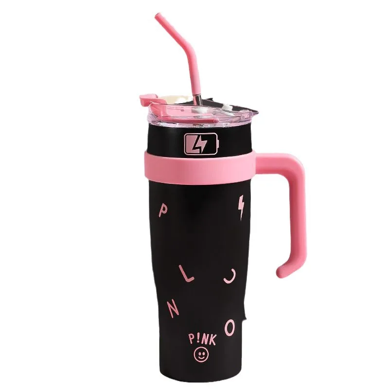 40oz Water Bottle Stainless Steel With Handle&Straw Thermos Bottle For Coffee Tea Ice cup Car Cups Travel Drinkware Kettle