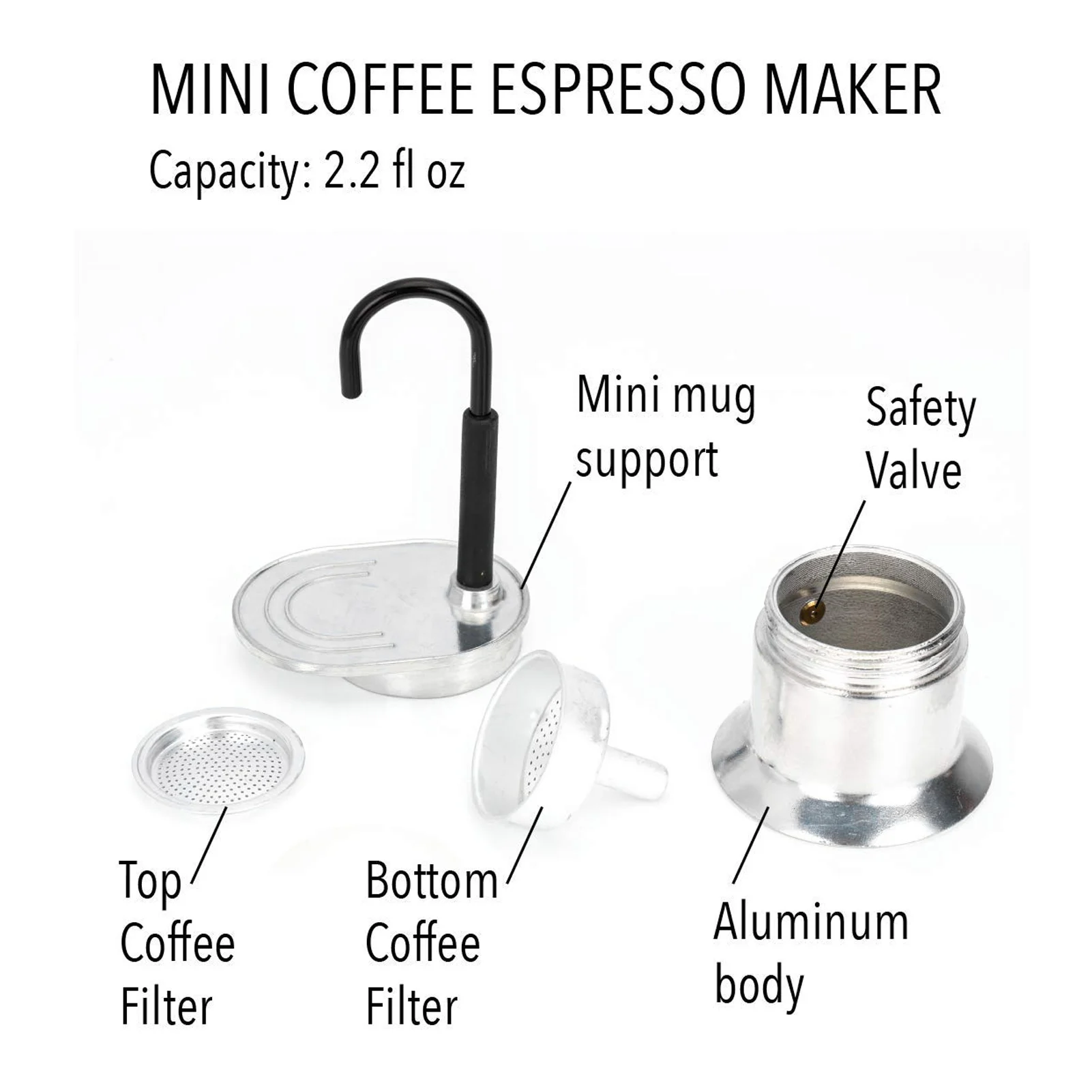 Cafetière Italienne, Cafetière Moka Légère Et Pratique En Alliage  D'aluminium Facile à Utiliser 1 Tasse 50ML Protection Contre La Rouille  Pour Les Voyages 