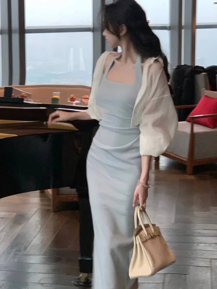 

Simple Solid Bodycon Halter Party Dress Summer Women Elegant Backless White Clothes Female Sleeveless Vestidos