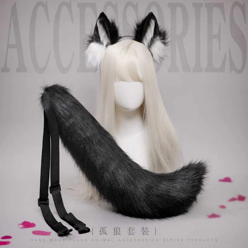 

Lolita Plush Wolf Ear Tail Realistic Cute Hairhoop Furry Cosplay Accessory Simulation Animal Halloween Role Play Headwear Gift