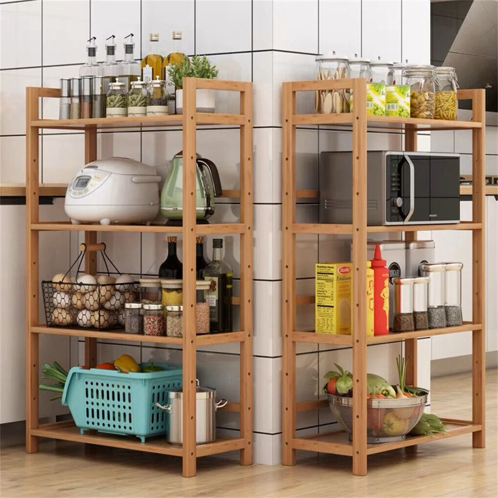 Heavy Duty 4 Tier Bamboo Storage Shelf Organiser Bookshelf Kitchen Free Standing Storage Unit Plant Stand 2