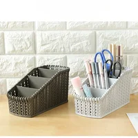 1pc Imitation Rattan Storage Basket Multi-grid Storage Box Desktop Cosmetics Box Creative Household Goods Storage Basket 4