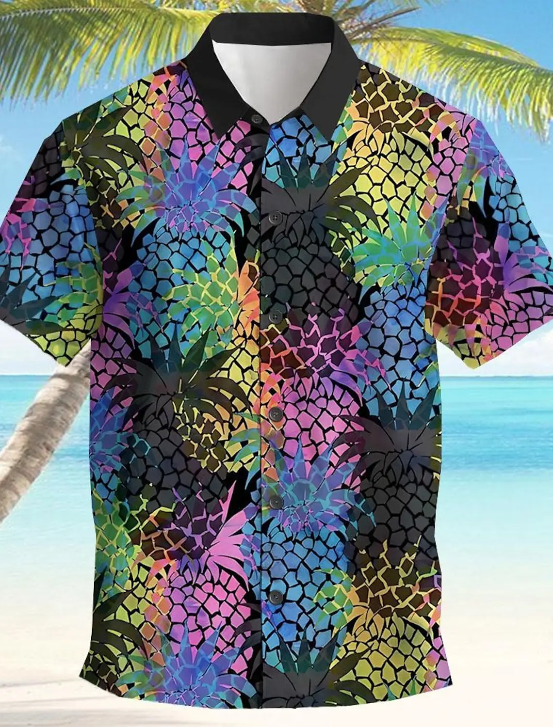 

Pineapple Hawaiian Casual Resort Men's Summer Hawaiian Shirt Outdoor Street Casual Summer Turndown Short Sleeve Polyester Shirt