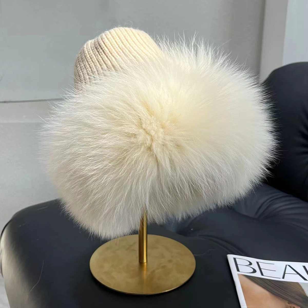 Women Real Fur Hat Winter Natural Fox Fur Beanie Lady Luxury Knitting Fox Bucket Hat Bonnets