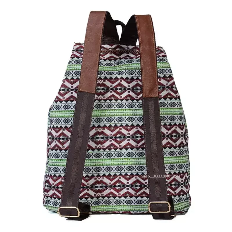 High Quality Vintage Print Canvas Ethnic Backpack for Women Girls School Backpacks Drawstring Bohemia Travel Rucksack