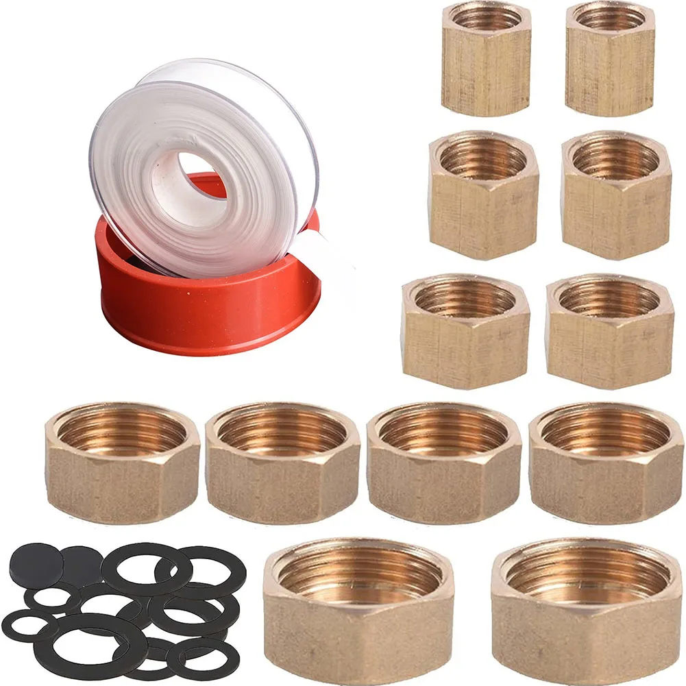 

Complete Set of Brass Blanking Plugs 12Pcs Water Pipe Sealing Plugs with Mounting Accessories Leak Free Installation