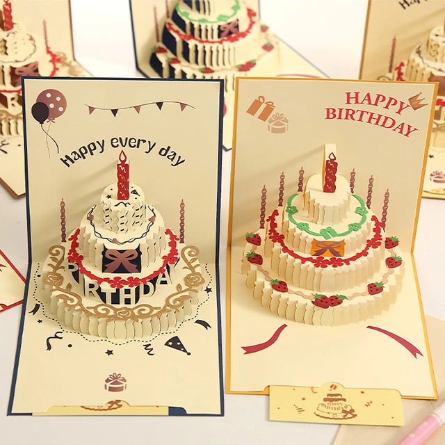 Biglietto di auguri unico 3D Happy Birthday Card Music Light con torta di  compleanno PopUp biglietti di buon compleanno colorati compleanno -  AliExpress