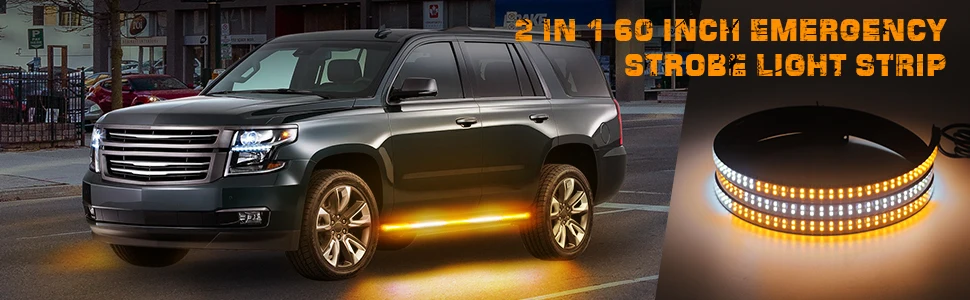 2PCS Car Truck 60 inch Emergency Strobe Lights 720 LED Running Board Lights Bar Amber White Flashing Warning Safety Side Lights