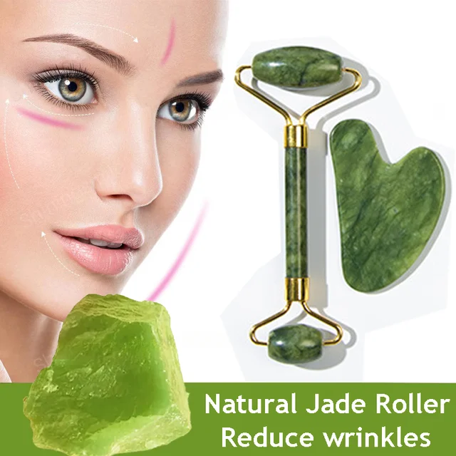2pc Natural Jade Roller Face Gua Sha Massage Natural Stone Body Neck Massager Acupoint Eye Care Spa Tools Massage Visage Lifting 1