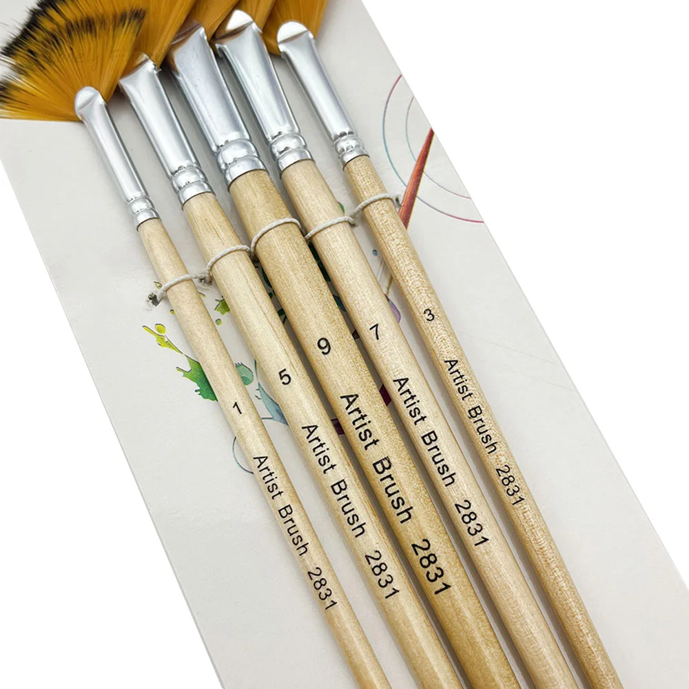 5pcs Artist Fan Paint Brushes Set- Soft Anti-Shedding Nylon Hair Wood Handle Paint Brush Set for Acrylic Watercolor Oil 5
