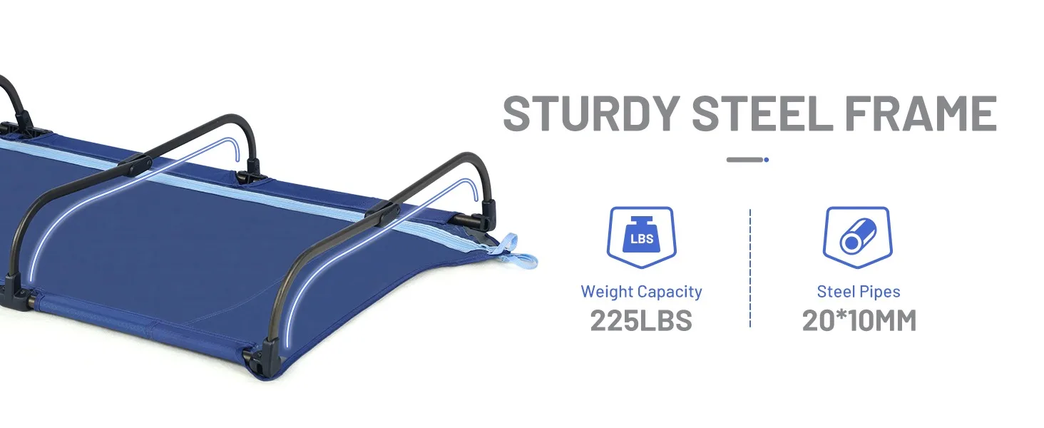 CAMA DE CAMPING PLEGABLE CON ESTRUCTURA DE ACERO ROBUSTA