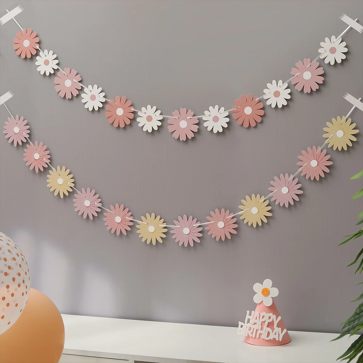 Gradient daisy flower pull flower birthday party scene decoration pull flag party decorations