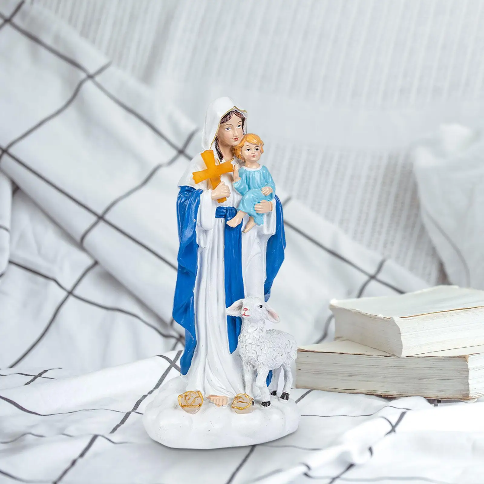 Blessed Virgin Mary Figure Decoration Christian Jesus with Solar Light Home Yard Mom Gifts Outdoor Garden Saint Mary Statue