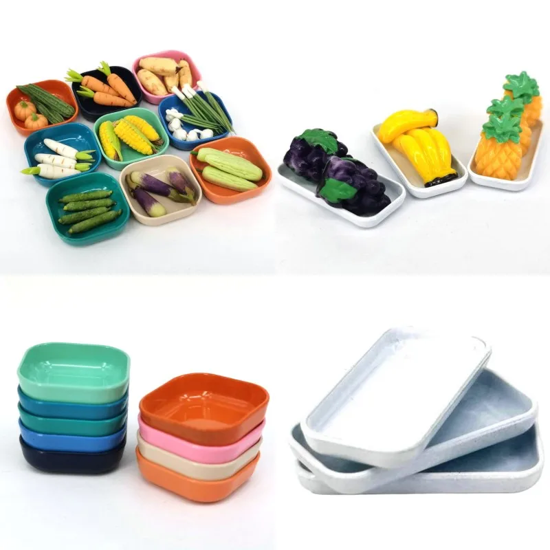 

1/12 Dollhouse Colorful Dinner Plates Dollhouse Mini Kitchen Tableware Decorations Dolls House Food Dishes Accessories