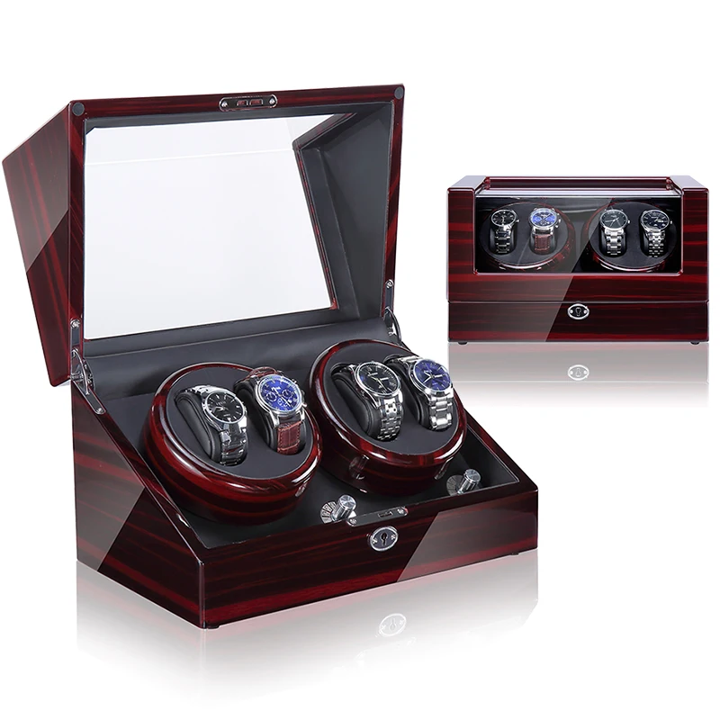 Baking Varnish High Quality Glossy Exterior Wholesale Orbit Wood Luxury Modern Automatic 4+0 Watch Winder for Watchs