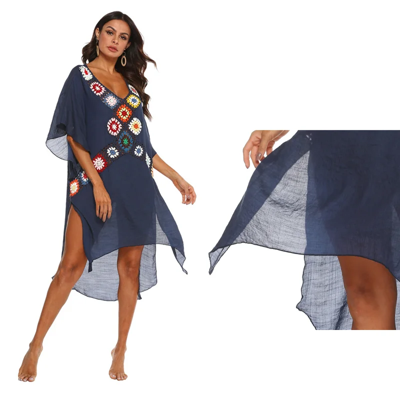 Women Beach Dress Tunic Cover Up Knitted White Outfits Beachwear Ups Pareo Bikini Coverup Dresses for Cover-Ups Summer Cape 2025