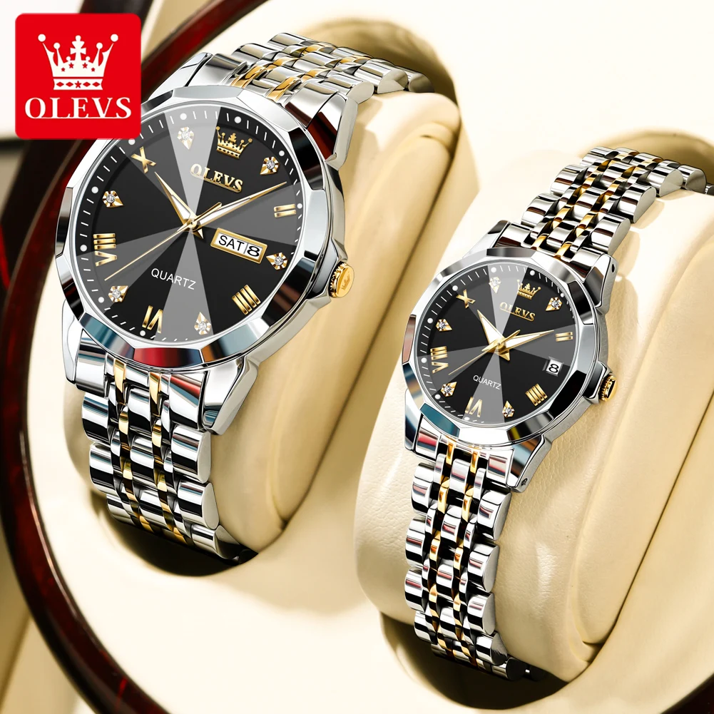 

OLEVS 9931 Couple Watches Rhombus Mirror Luxury Original Quartz Men and Women Wristwatch Waterproof Luminous Date Week Clock Hot