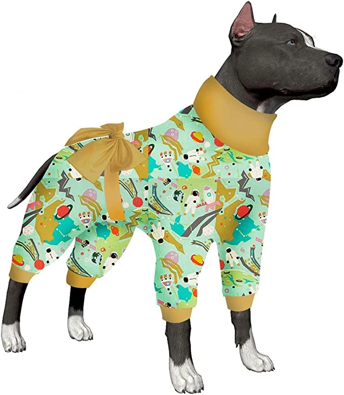LovinPet Pet Pajamas for Dogs Large/Distant Outer Space Mint Prints