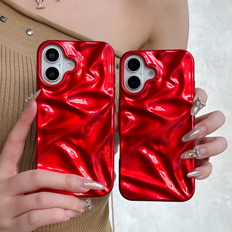 Red Glossy Irregular Wrinkle Soft Silicone Phone Case - Protective Back Cover