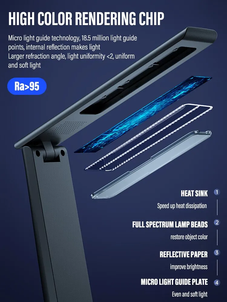 LED Desk Lamp Folding USB Charging Touch Control Dimmable Desktop Eye Protection Reading Study Office Bedroom Bedside