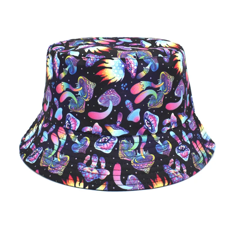 

2023 New Animal Mushroom Print Bucket Hat Women and Men Outdoor Double-sided Sunscreen Sunshade Basin Hats Casual Panama Bob Cap