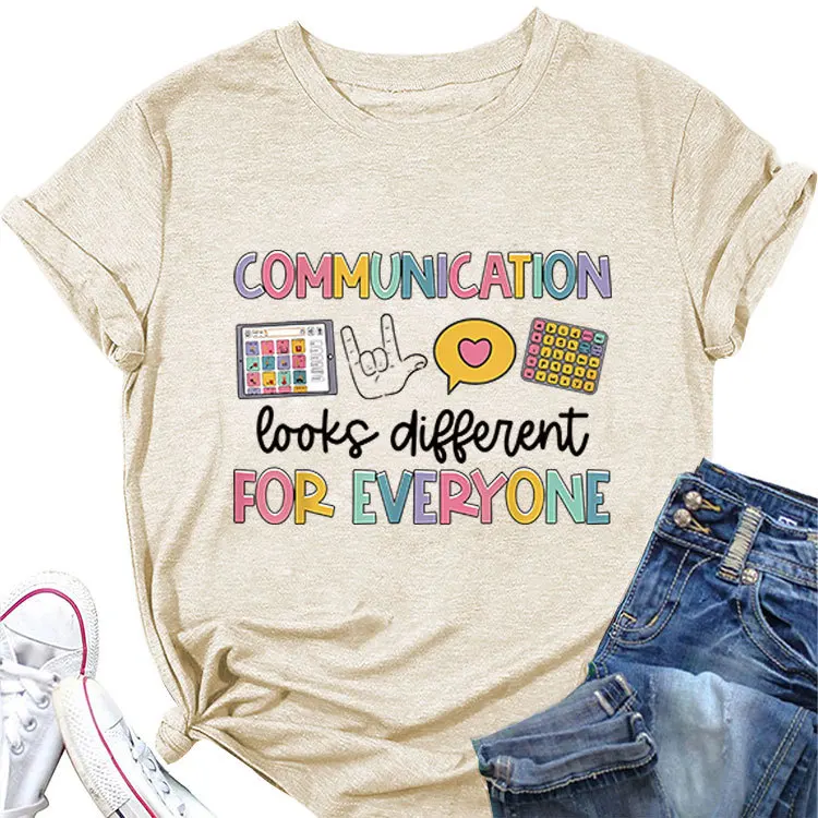 

Summer new casual short-sleeved T-shirt communication looks printed loose crew neck ladies top with all fashion pullover