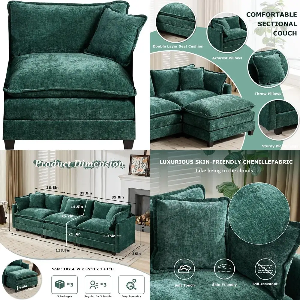Green Chenille Sectional Sofa 1