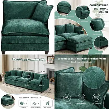 Green Chenille Sectional Sofa 1