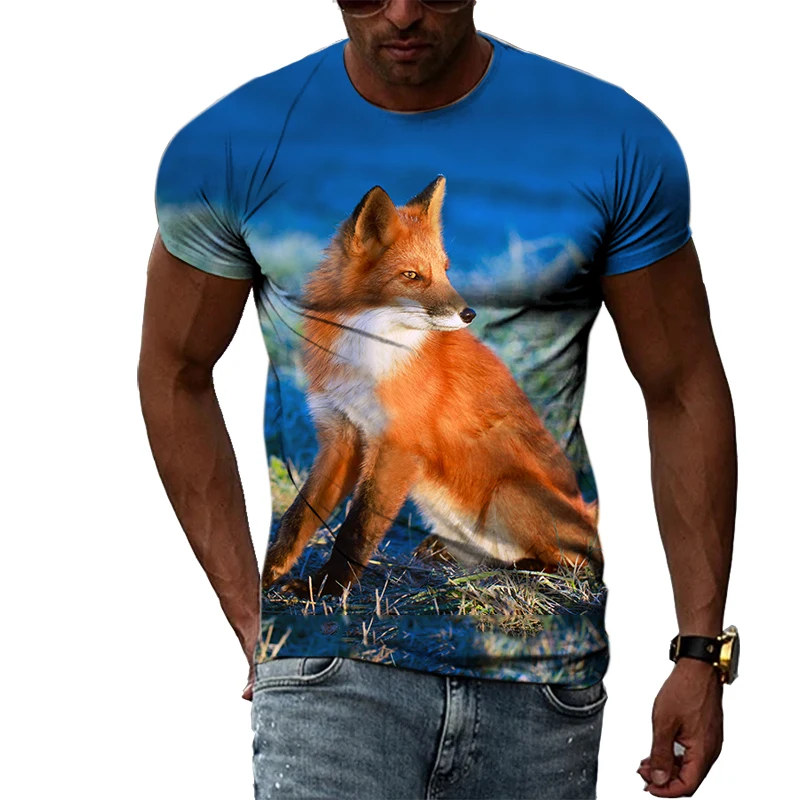 

Summer Trend Thin Elastic Leisure Firefox Animal Fox Pictures Men T-Shirts HD 3D Print Hip Hop Round Neck Tees Short Sleeve Top
