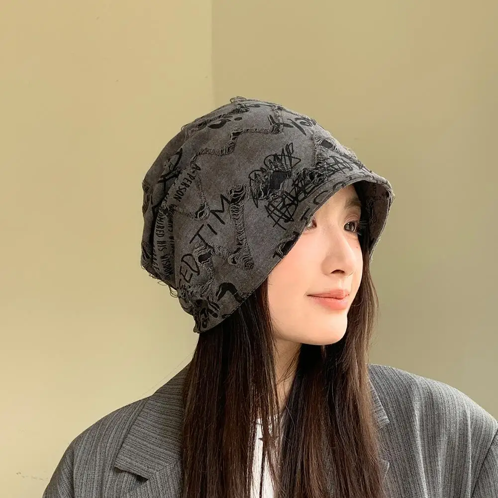 Mode Pullover Kurze Krempe Stapeln Hut frauen Persönlichkeit Großen Kopf Dünne Skullies Beanie Cap Baggy Kopf Hut Casual Beanies hut – Detail 25