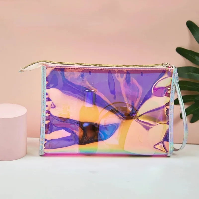 

Purple Laser PVC Clear Cosmetic Bags for Women Toiletry Waterproof Makeup Organizer Bags Traveling Bath Washing Storage Bags