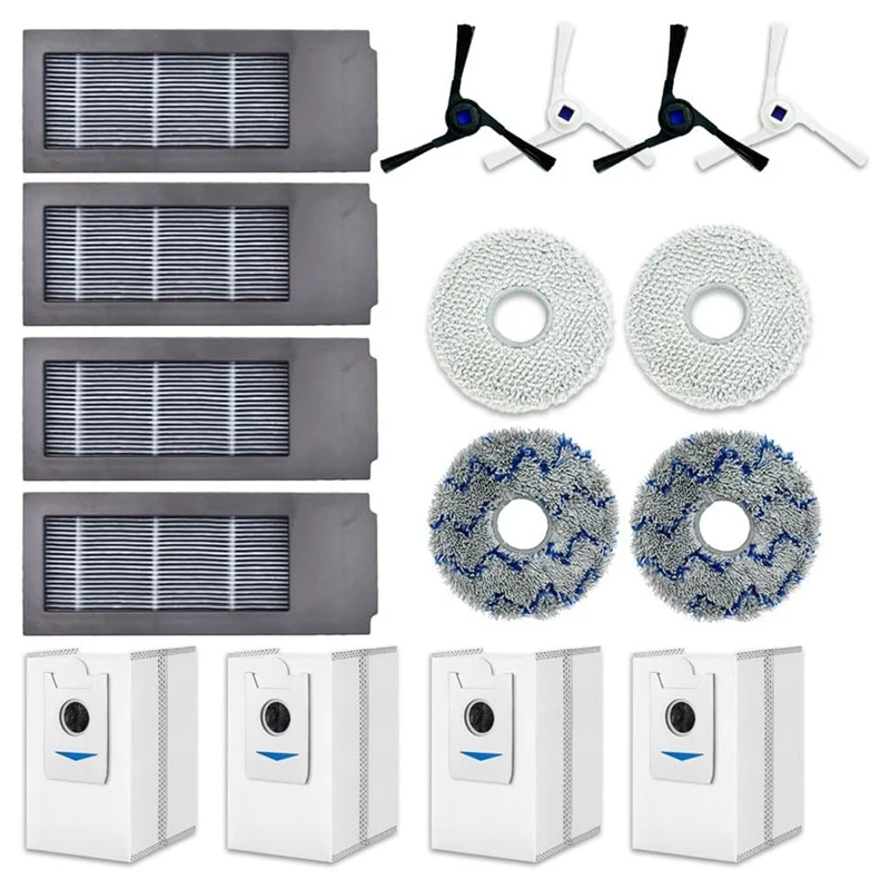 

1 комплект запасных частей, аксессуары для робота-пылесоса ECOVACS DEEBOT X2 Omni (боковые щетки, фильтры, мешки для пыли, накладки для швабры)