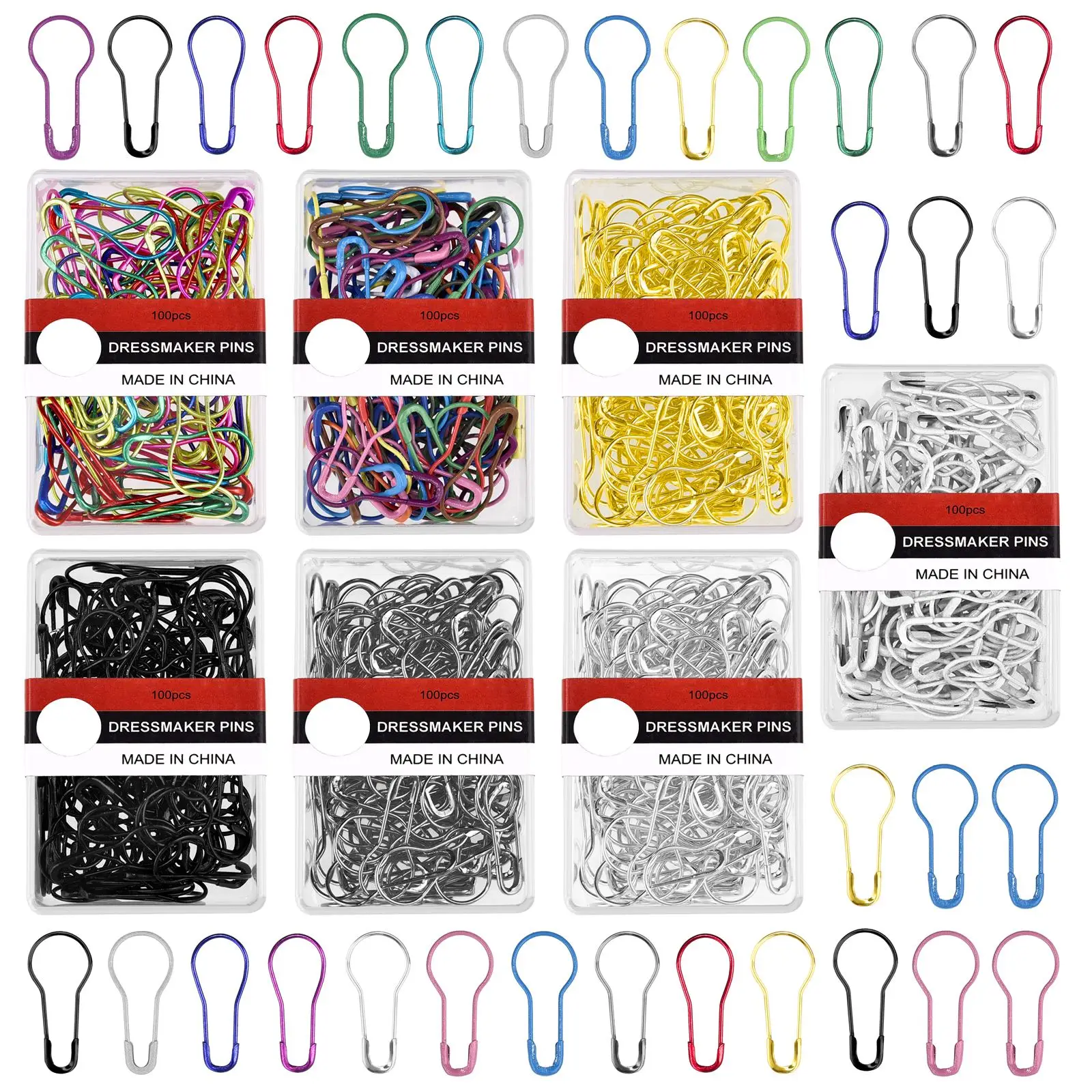 

100pcs Safety Pins Metal Gourd Clips With Box Marker Tag Pins DIY Craft Locking Knitting Cross Stitch Pins Sewing Accessories