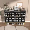 Shoe Cabinet Storage for Entryway, Modern Slim Shoe Organizer, Tipping Shoe Cabinet with 2 Flip Drawers Fluted Panel, 5