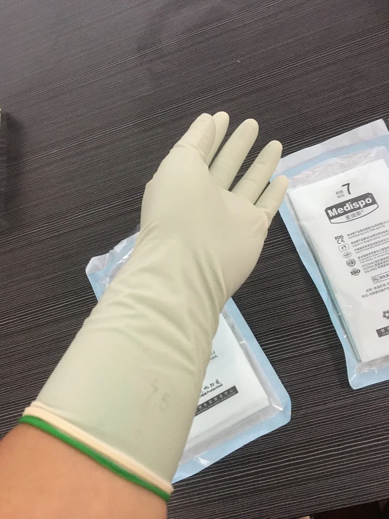 Medispo Indicator (1 pair ) Sterile Rubber Surgical Gloves Powder-Free Inner layer green outer layer textured white gloves