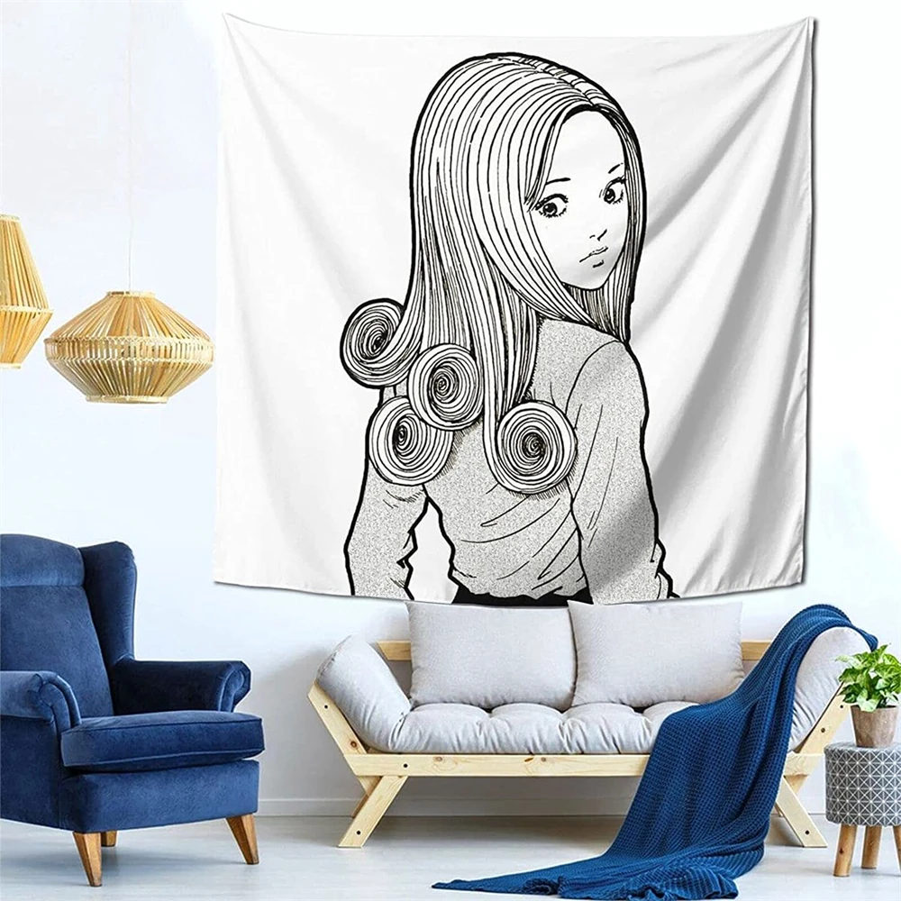 Japanese Horror Anime Wall Hanging Tapestry Weird Anime Tapestries Horror Kawaii Room Decor Decorative Mural Home Decor Tapiz tapestry decorations