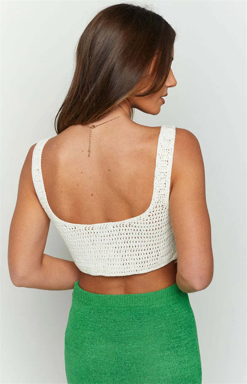 See Through Crochet Swimwear Sexy Bikini Cover Ups Crop Tops Women Beachwear Sleeveless Smock Tops Knitted Swimsuit Cover-Ups