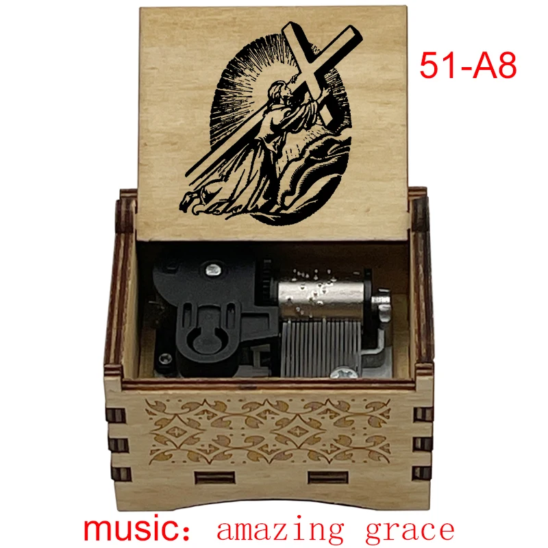 Wooden Amazing Grace Music wind up Music Box Wife Husband Holiday Church Gift Home Christian Music Box Decoration Souvenir 5